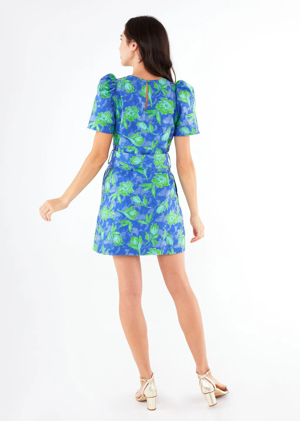 Marty Dress Cobalt Tropical Tulip Jacquard