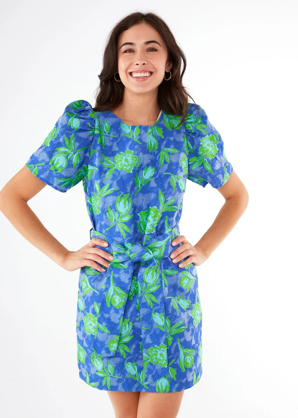 Marty Dress Cobalt Tropical Tulip Jacquard
