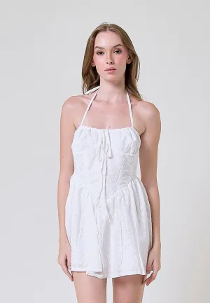 Mavka White Floral Eyelet Self Tie Corset Mini Dress