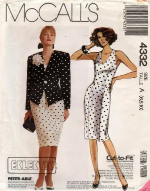 McCall's 4332 Womens EKLEKTIC Halter Sheath Dress & Jacket 1980s Vintage Sewing Pattern Size 6 - 10 UNCUT Factory Folded
