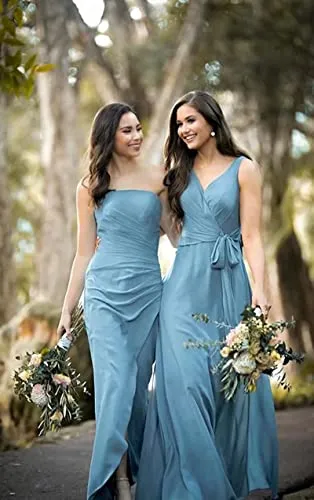 MEET Ruched V-Neck Chiffon Formal Dress