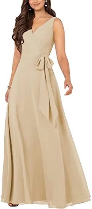 MEET Ruched V-Neck Chiffon Formal Dress