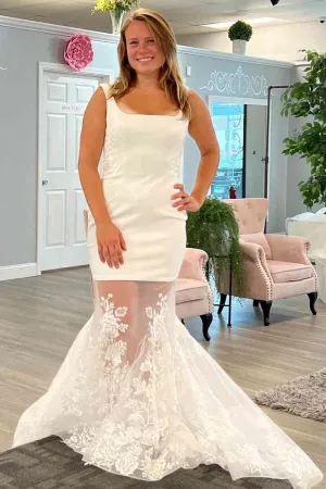 Mermaid Square Neck Lace Tulle Bridal Dresses