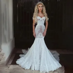 Mermaid Women's Lace Applique Bridal Dresses Sleeveless Sweetheart Sexy Backless Princess Wedding Gowns Vestido De Novia
