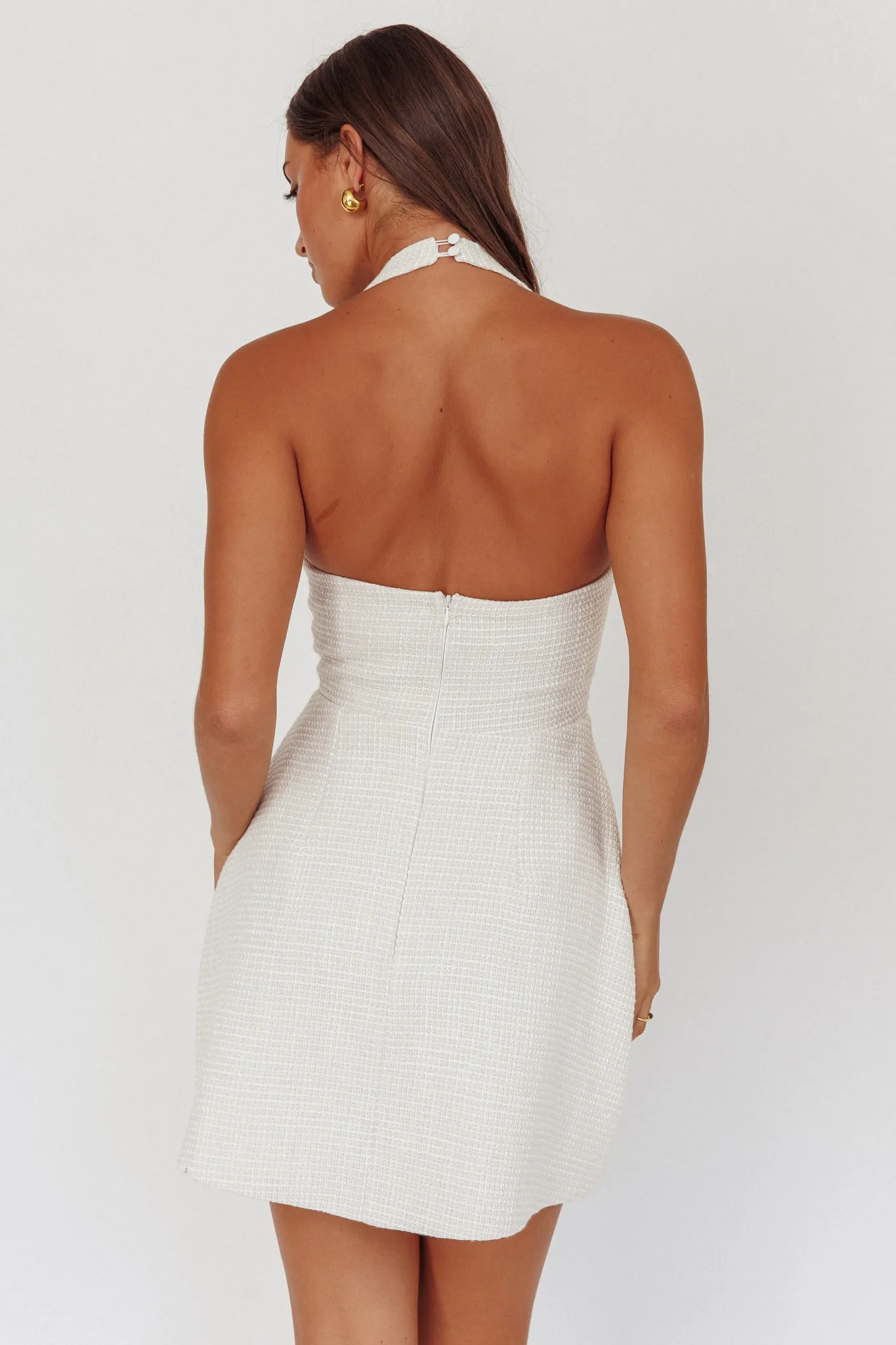MILA HALTER NECK MINI DRESS - BEIGE