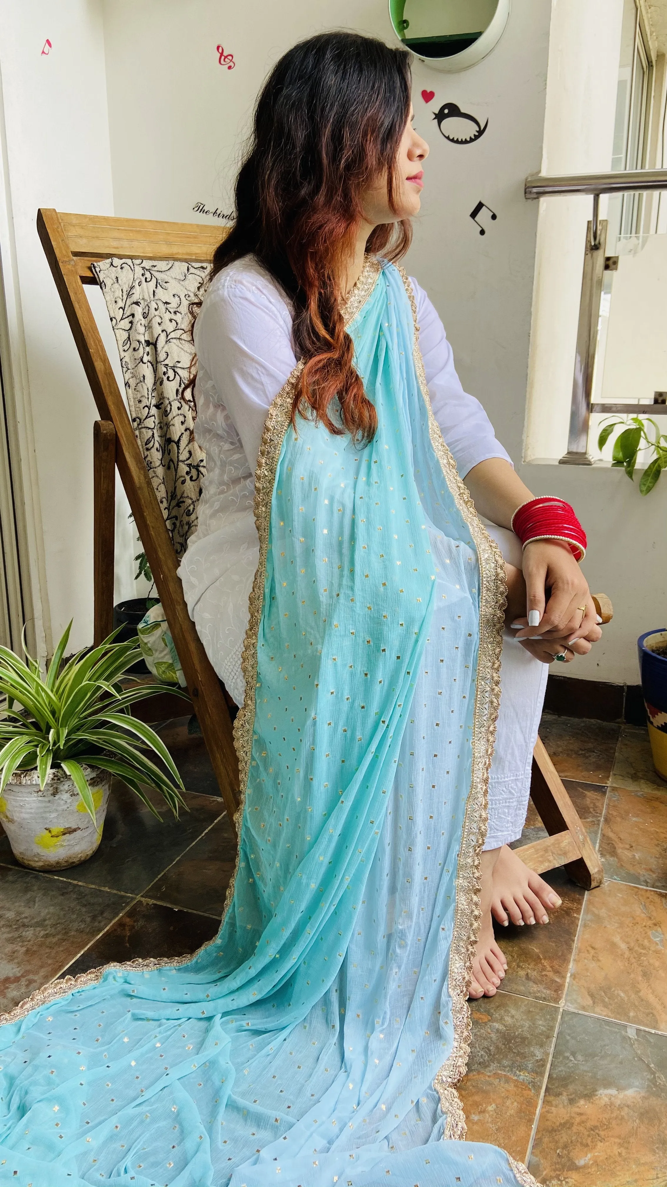 Mint Blue Chiffon Dupatta
