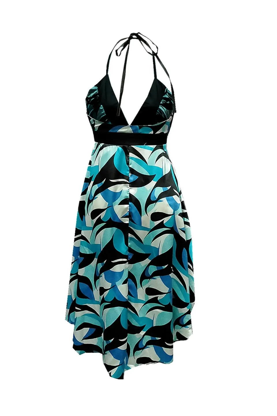 MISS PINKI Amiyah satin midi cocktail party halter dress in multi print
