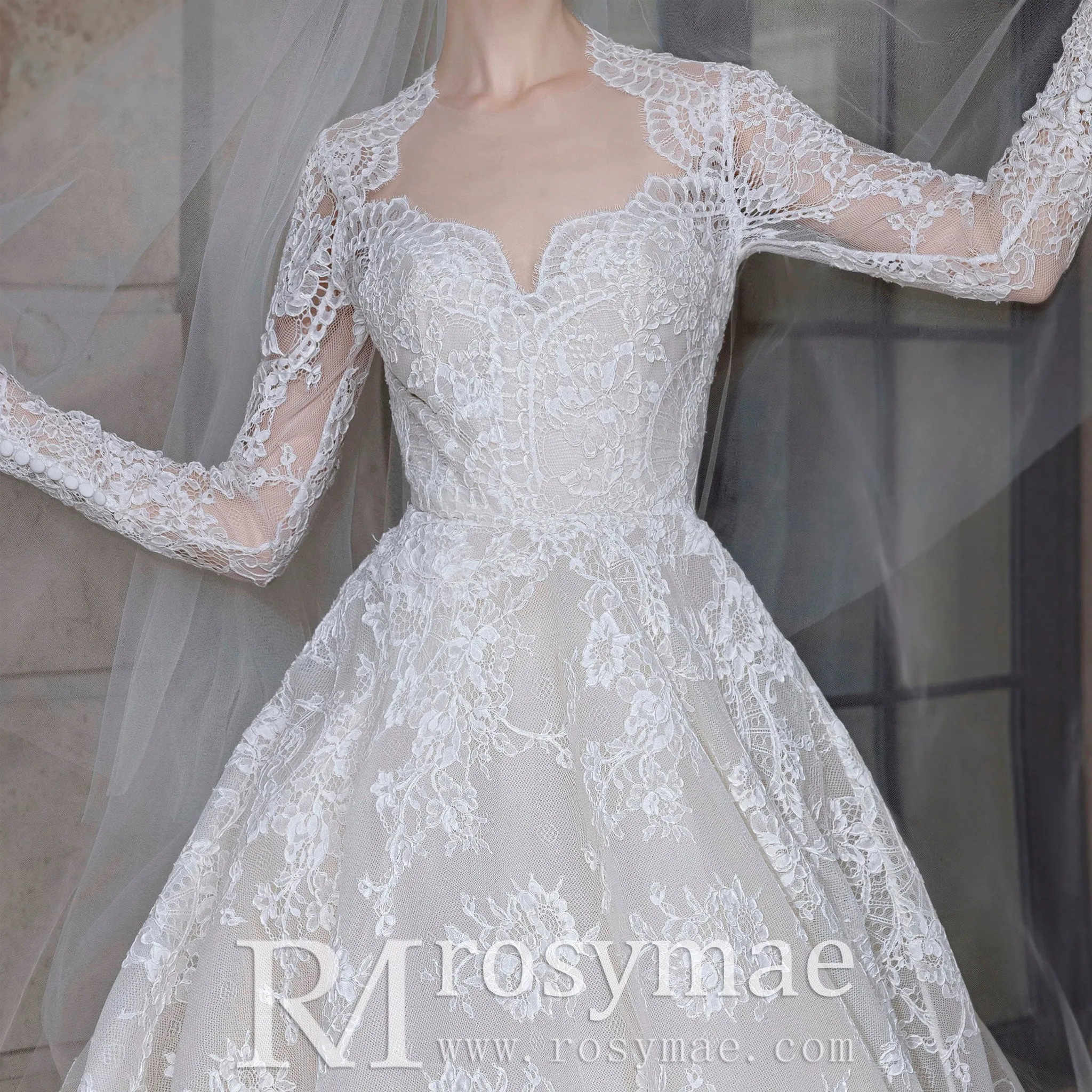 Modest Sweetheart Queen Anne Neckline Wedding Dress
