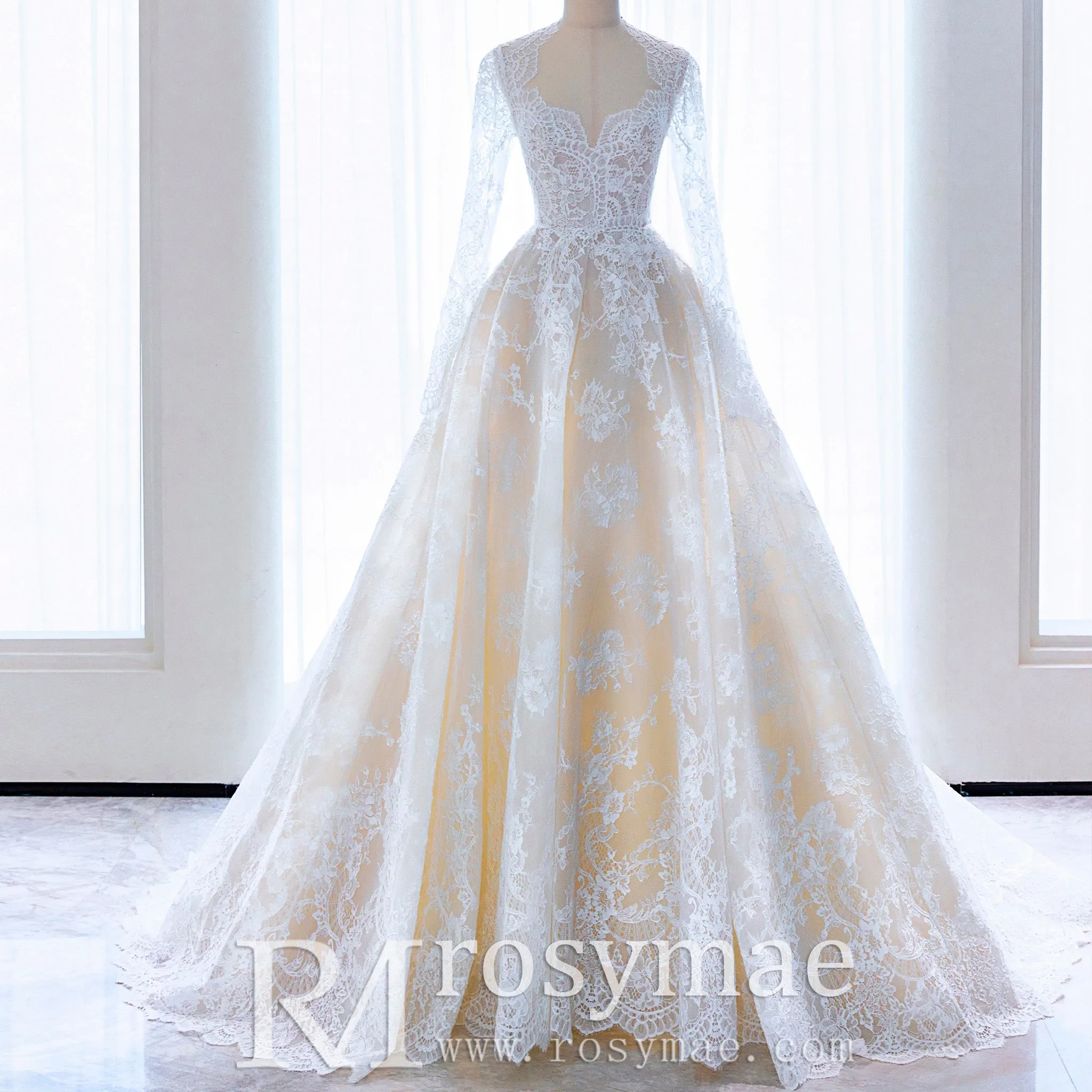 Modest Sweetheart Queen Anne Neckline Wedding Dress