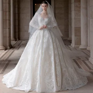 Modest Sweetheart Queen Anne Neckline Wedding Dress