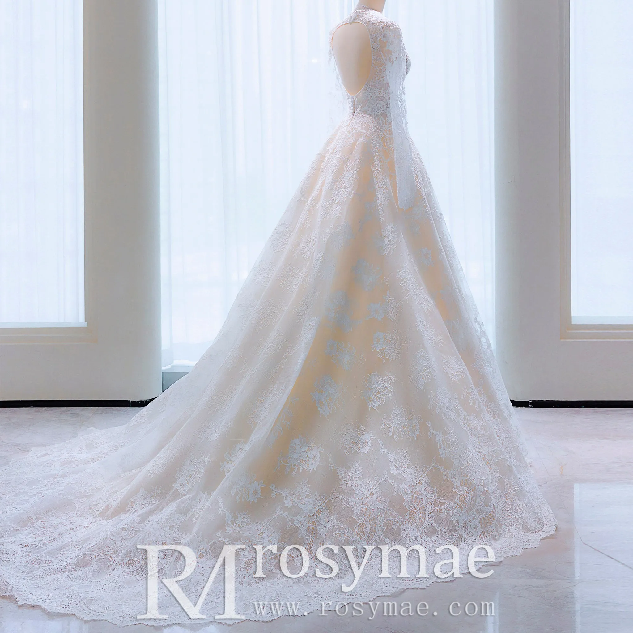 Modest Sweetheart Queen Anne Neckline Wedding Dress