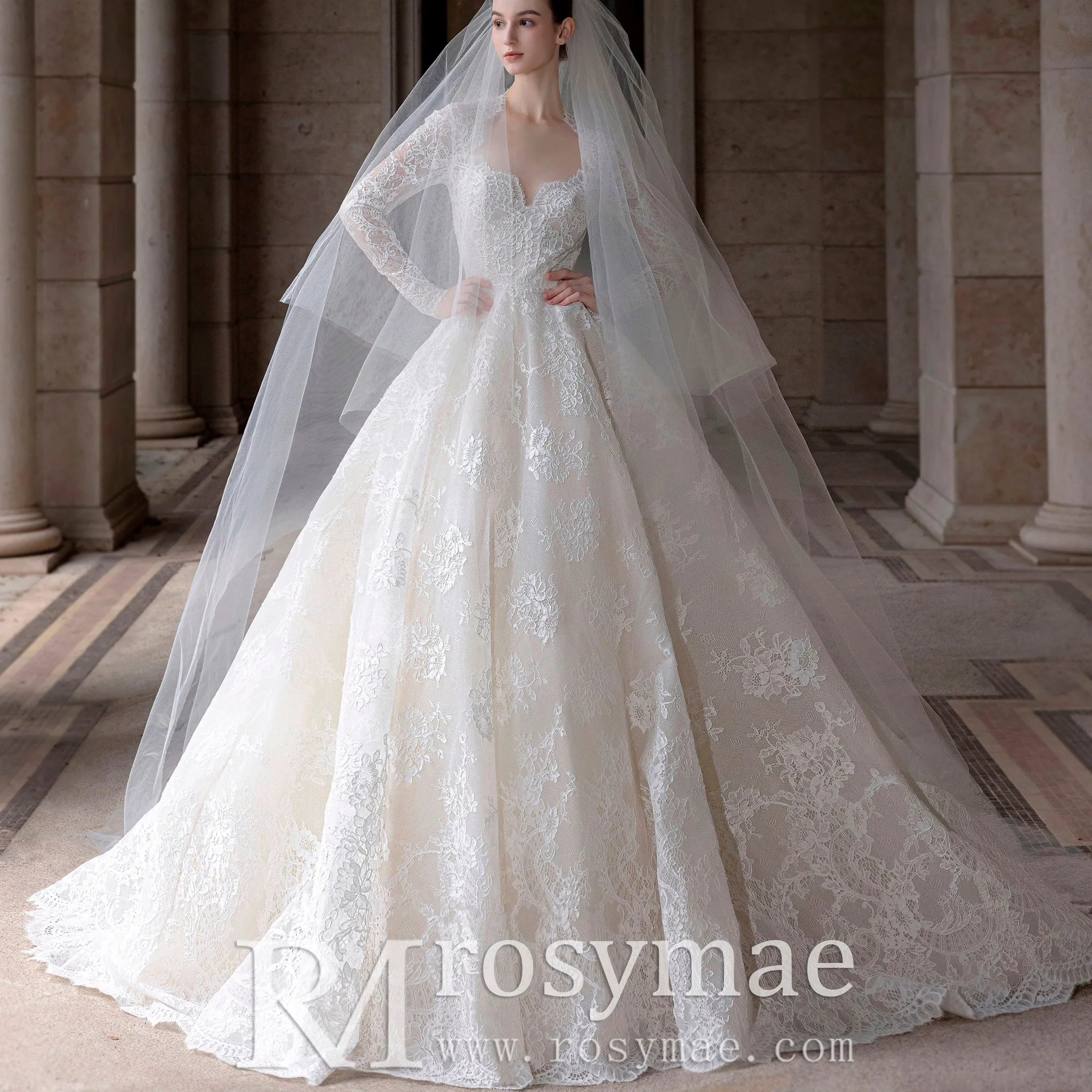 Modest Sweetheart Queen Anne Neckline Wedding Dress