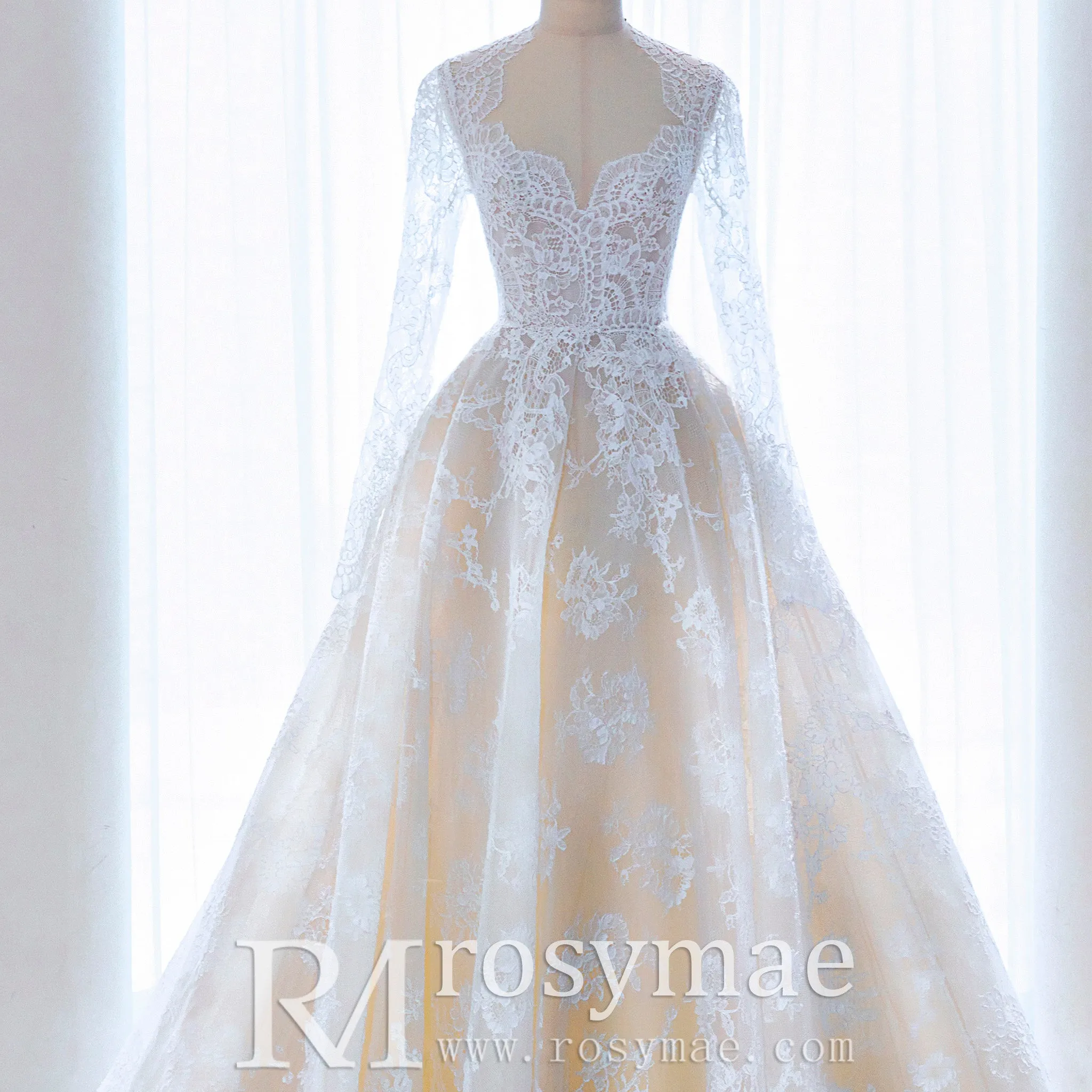 Modest Sweetheart Queen Anne Neckline Wedding Dress