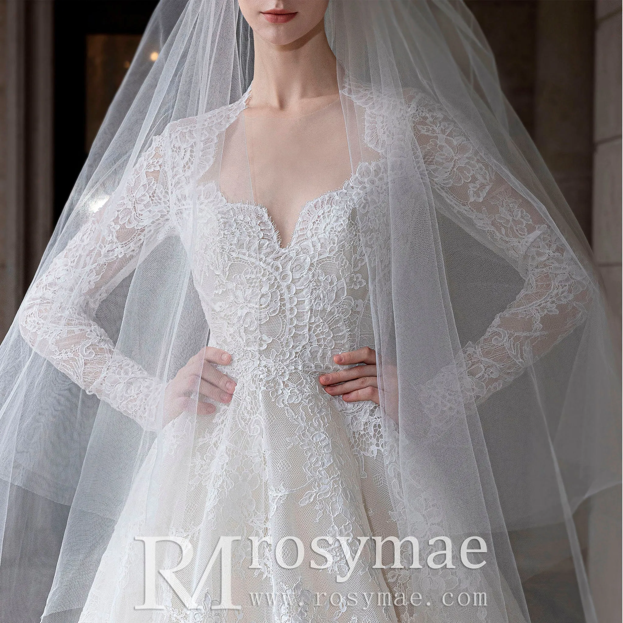 Modest Sweetheart Queen Anne Neckline Wedding Dress