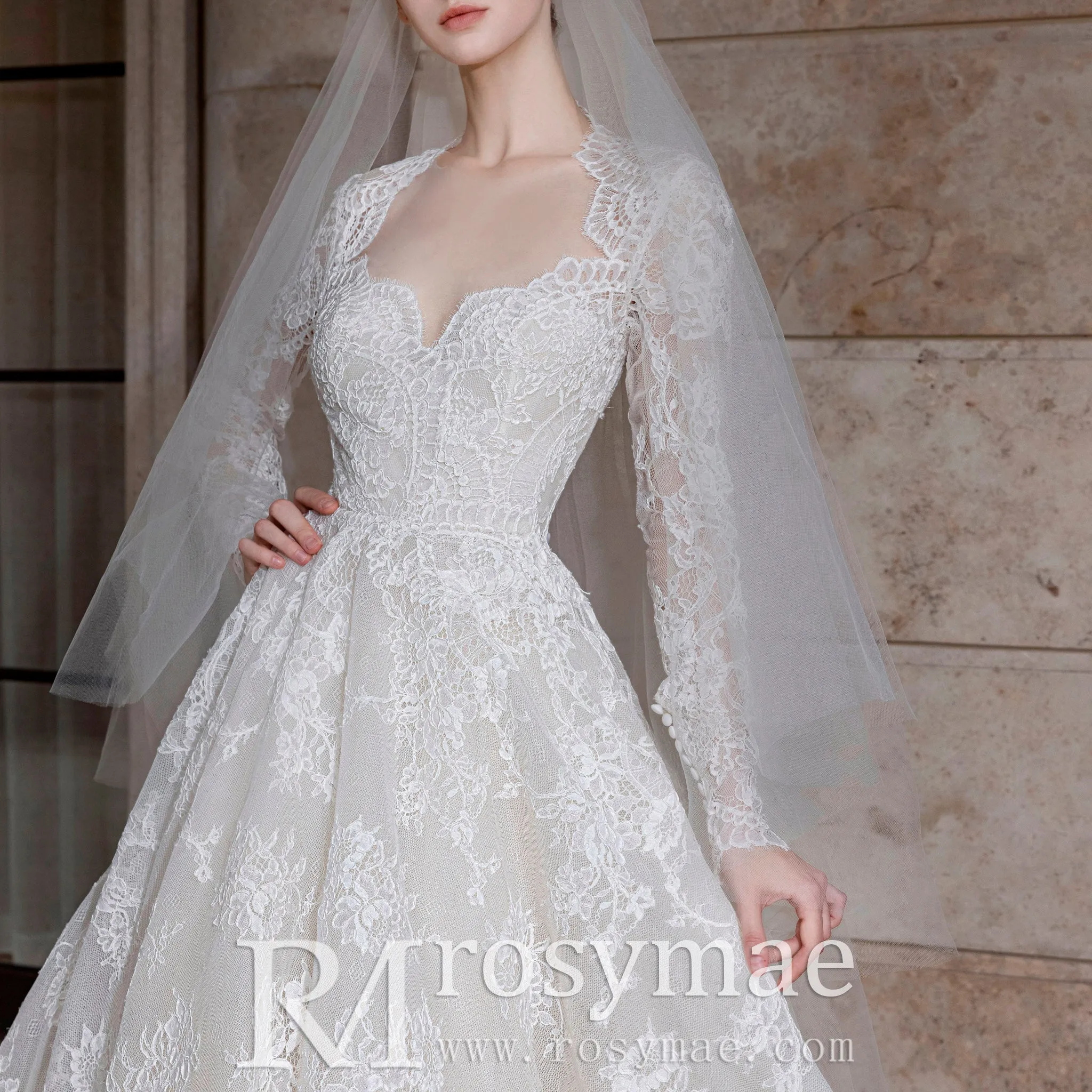 Modest Sweetheart Queen Anne Neckline Wedding Dress