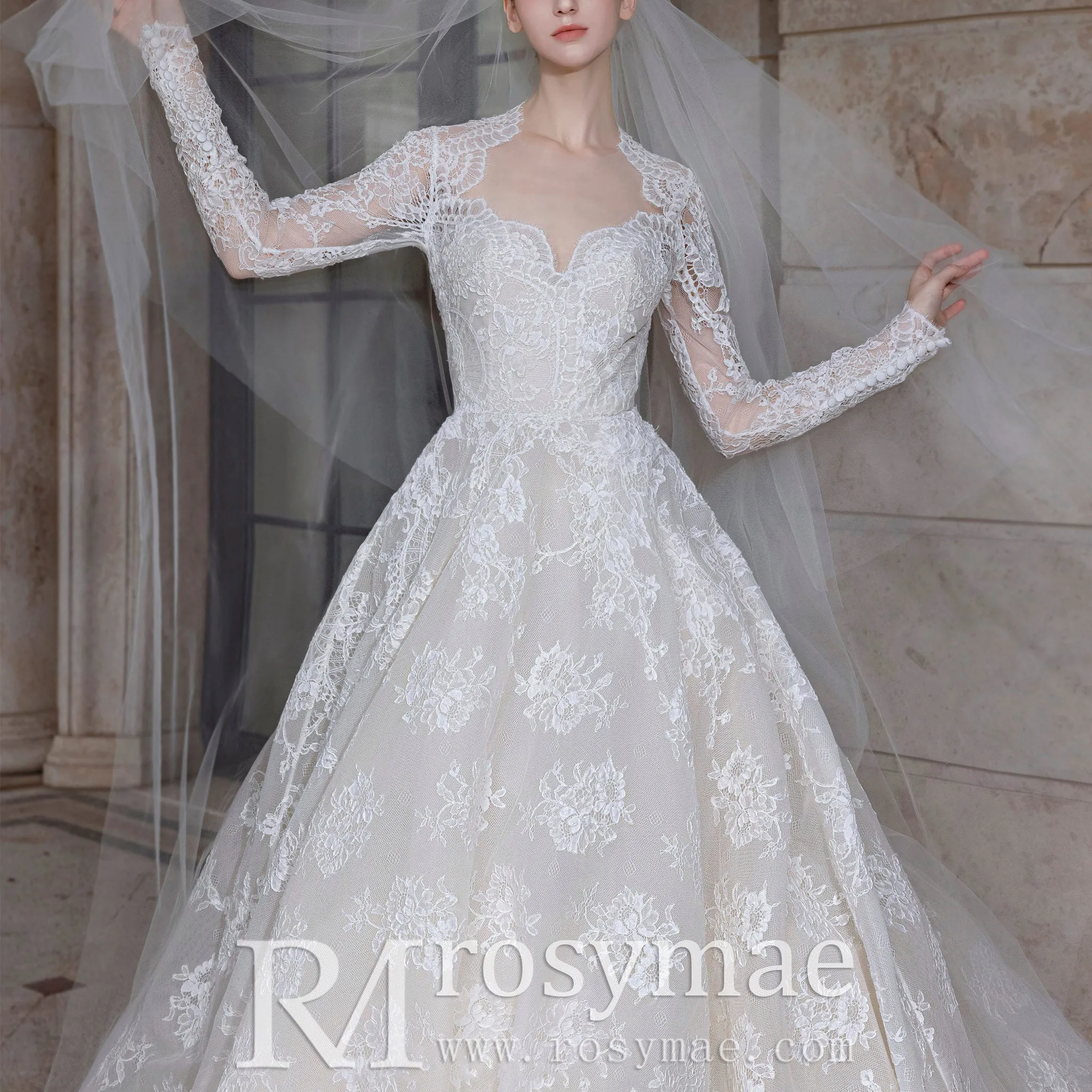 Modest Sweetheart Queen Anne Neckline Wedding Dress