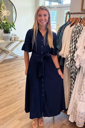 Navy Button Down Maxi Dress