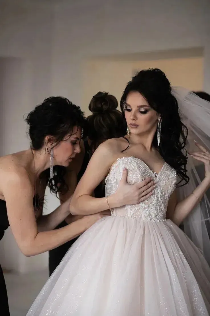 New Ball Gowns Detachable Puff Sleeves Glitter Wedding Dress Appliques Off Shoulder Tulle Boho Bridal Gown