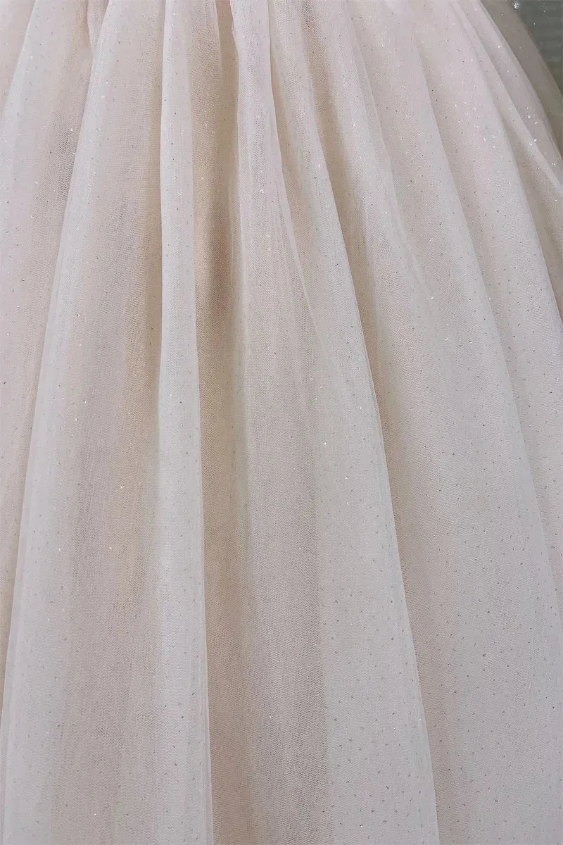 New Ball Gowns Detachable Puff Sleeves Glitter Wedding Dress Appliques Off Shoulder Tulle Boho Bridal Gown