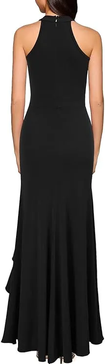 NEW Woosea Women's High Neck Split Bodycon Mermaid Evening Cocktail Long Dress, Black, Sz L, Retails $77