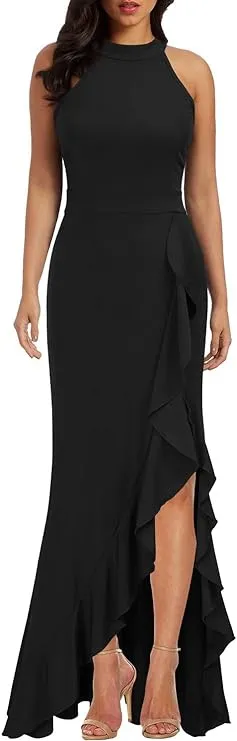 NEW Woosea Women's High Neck Split Bodycon Mermaid Evening Cocktail Long Dress, Black, Sz L, Retails $77