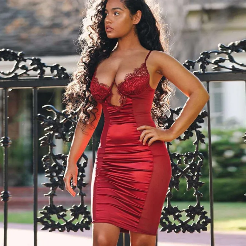 NewAsia Schwarz Mesh Satin Kleid Sommer Midi Kleid Frau Party Nacht Bügel Bodycon Club Kleider Sexy Robe Femme rot