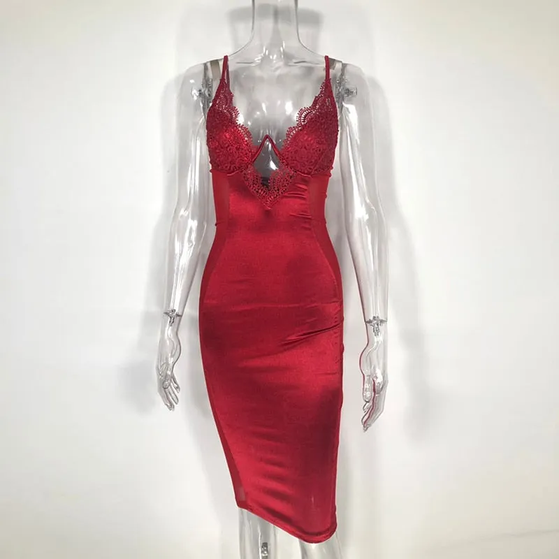 NewAsia Schwarz Mesh Satin Kleid Sommer Midi Kleid Frau Party Nacht Bügel Bodycon Club Kleider Sexy Robe Femme rot