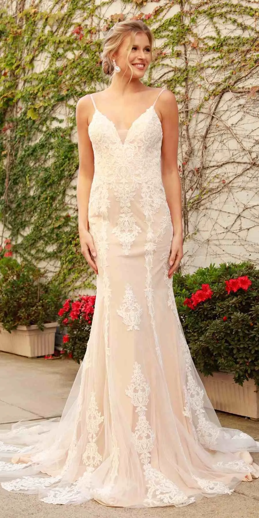 Nox Anabel H494 Spaghetti Strap V-Neckline Long Lace Wedding Gown