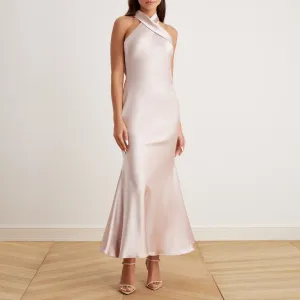 Nude Criss Cross Halter Satin Maxi Dress Light Taupe