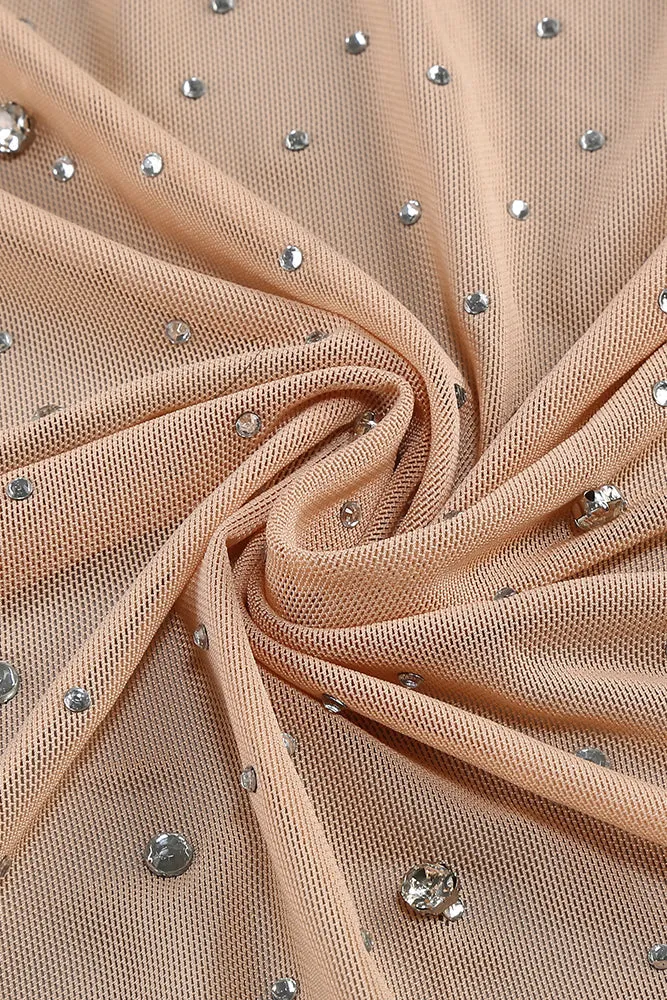 Nude Crystal Embellished Transparent Gown