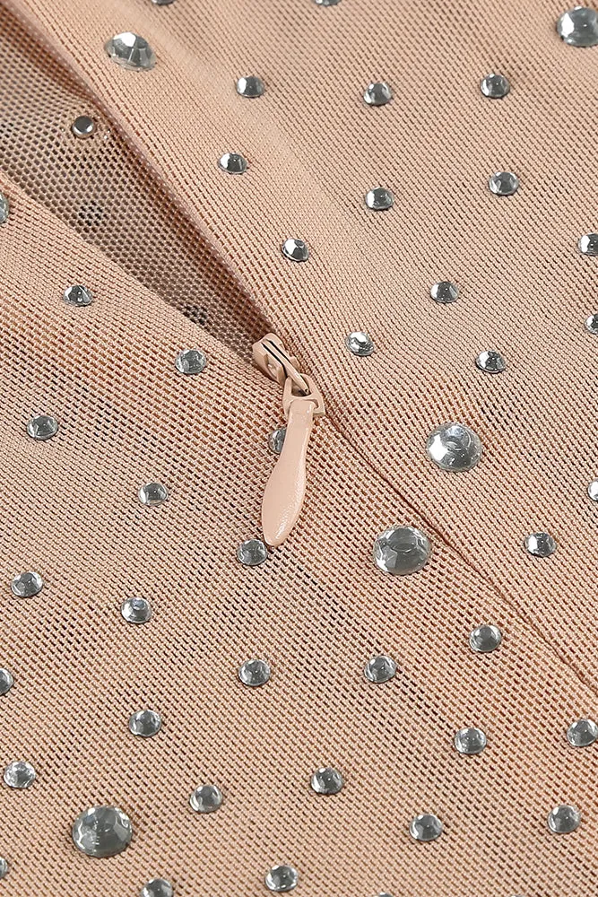 Nude Crystal Embellished Transparent Gown