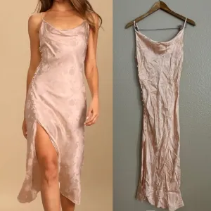 NWOT All About You Blush Pink Floral Jacquard Satin Midi Dress