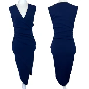 NWOT LULU’S Navy Blue Asymmetric Hem Sheath Midi Dress. Size Small
