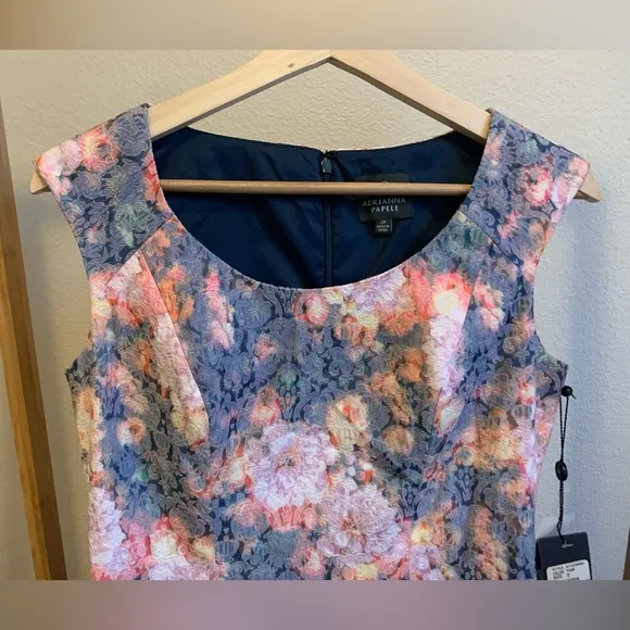 NWT Adrianna Papell Multicolor Floral Jacquard Cocktail Dress Sleeveless 2P