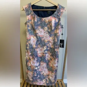 NWT Adrianna Papell Multicolor Floral Jacquard Cocktail Dress Sleeveless 2P