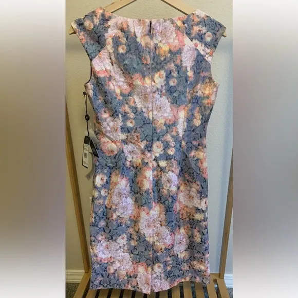 NWT Adrianna Papell Multicolor Floral Jacquard Cocktail Dress Sleeveless 2P