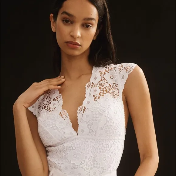 NWT | ANTHROPOLOGIE BHLDN Alandra White Floral Lace Cutout Cap Sleeve Bodysuit