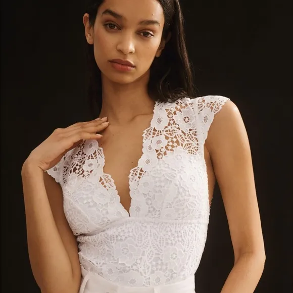 NWT | ANTHROPOLOGIE BHLDN Alandra White Floral Lace Cutout Cap Sleeve Bodysuit