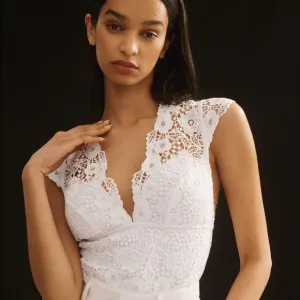 NWT | ANTHROPOLOGIE BHLDN Alandra White Floral Lace Cutout Cap Sleeve Bodysuit