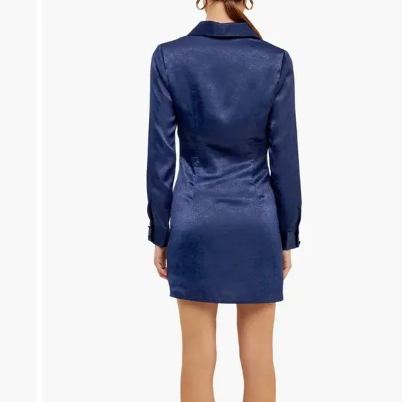 NWT Anthropologie Endless Rose Ruched Bodycon Satin Shirtdress long sleeve Large