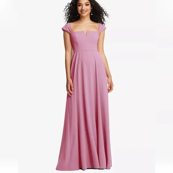 *NWT* Dessy Collection Off the Shoulder Pleated Cap Sleeve Maxi Dress