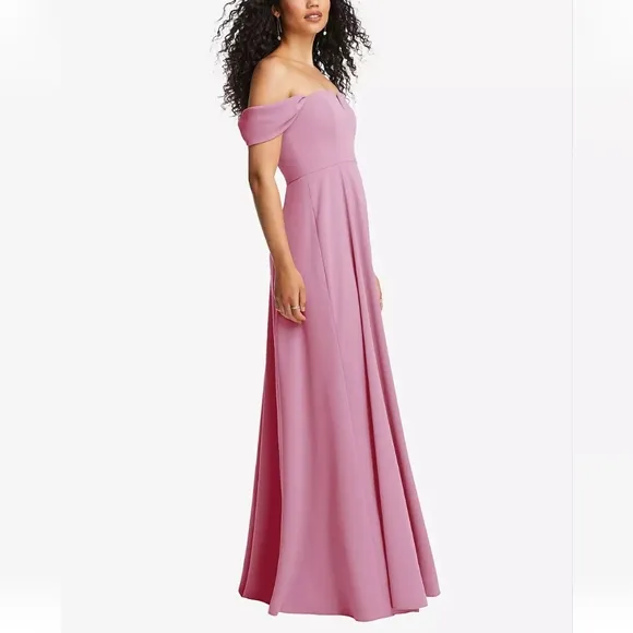 *NWT* Dessy Collection Off the Shoulder Pleated Cap Sleeve Maxi Dress