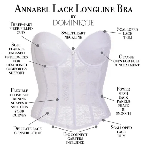 NWT Dominique Annabel Ivory Lace Corset Bra |Size 38A  / removable garter straps