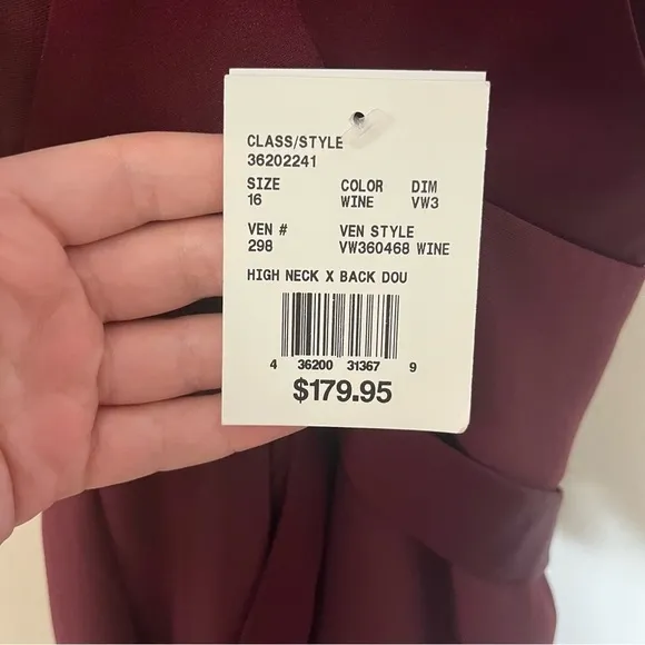 NWT White by Vera Wang Pleated Cross Back Halter Maxi Dress Wine