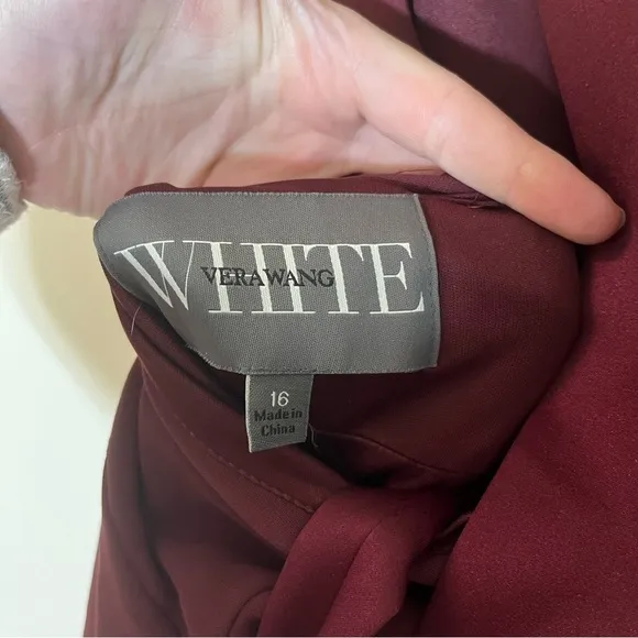 NWT White by Vera Wang Pleated Cross Back Halter Maxi Dress Wine