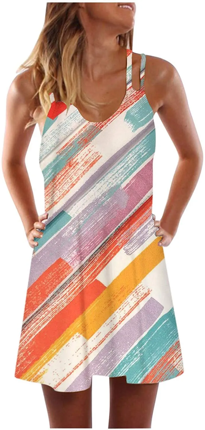 NXY Winsummer Women Dresses Summer Mini Sleeveless Flower Print Plus Size Boho Dress Short Tank Dress A-Line Beach Sundress