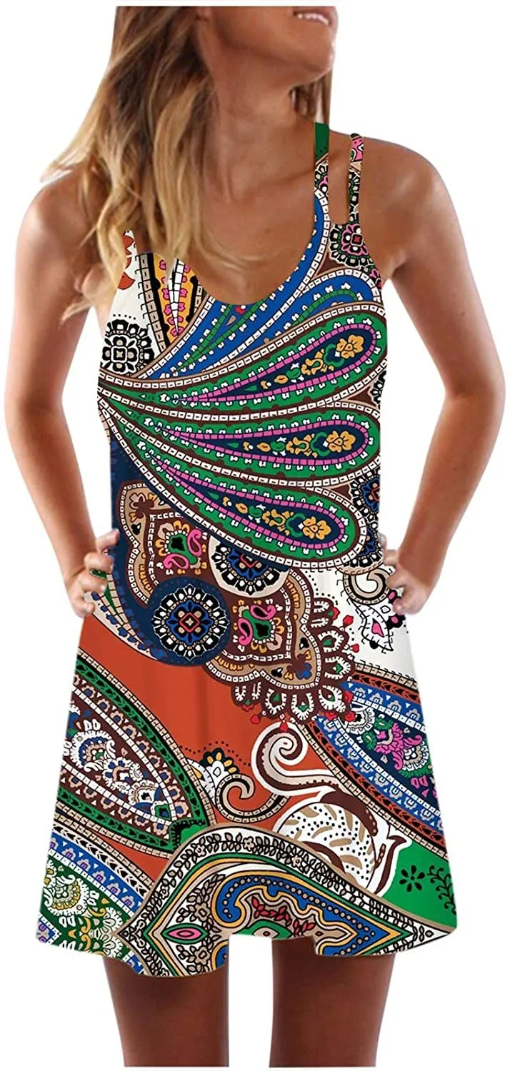 NXY Winsummer Women Dresses Summer Mini Sleeveless Flower Print Plus Size Boho Dress Short Tank Dress A-Line Beach Sundress