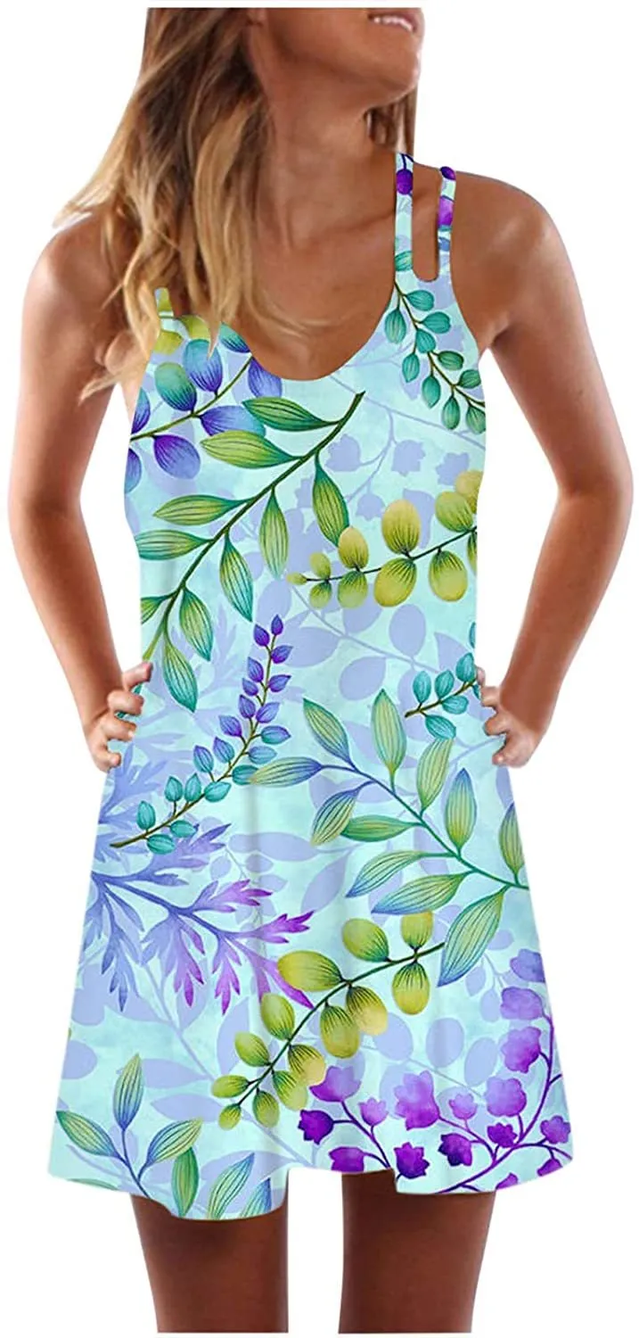 NXY Winsummer Women Dresses Summer Mini Sleeveless Flower Print Plus Size Boho Dress Short Tank Dress A-Line Beach Sundress