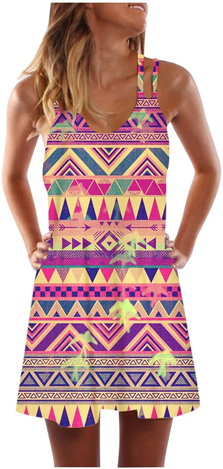 NXY Winsummer Women Dresses Summer Mini Sleeveless Flower Print Plus Size Boho Dress Short Tank Dress A-Line Beach Sundress