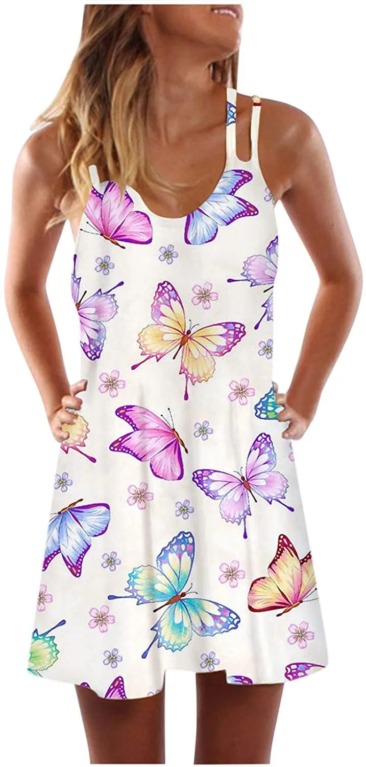 NXY Winsummer Women Dresses Summer Mini Sleeveless Flower Print Plus Size Boho Dress Short Tank Dress A-Line Beach Sundress